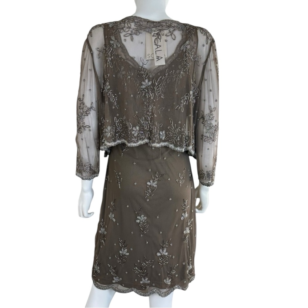 SCALA NWT Brown Beaded Cocktail Dress and Cardigan Set Size 12 O0627 - Picture 3 of 14
